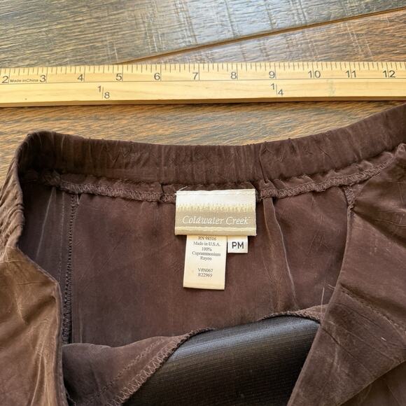 Vintage Coldwater Creek Brown Rayon Midi Skirt PM Made in USA Boho Lined Slit - Picture 3 of 7